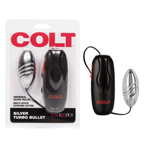 CalExotics Colt Turbo Bullet Vibrator - Waterproof Sex Toys for Couples - Wired Adult Vibe Egg Male P Spot Massager - Silicone Prostate Massager - Silver