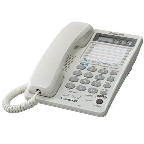 Panasonic 2-Line Integrated Corded Telephone System with 16-Digit LCD, Speakerphone, Clock, Hearing Aid Compatibility and 3-Way Conferencing - KX-TS208W (White)