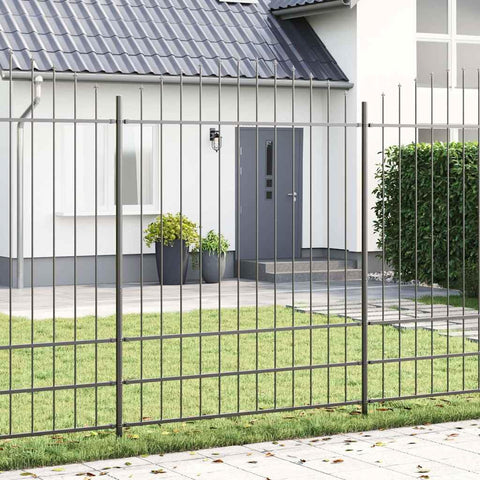 vidaXL Garden Fence 2 pcs Grey 66.93 x 88.58 in Powder-Coated Steel, Garden & Terrace Divider, Modern Rectangular Design, Water-Resistant, Durable Lawn Partition