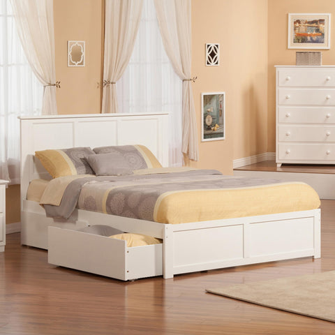 AFI, Madison King Platform Bed with Footboard & Storage Drawers, White