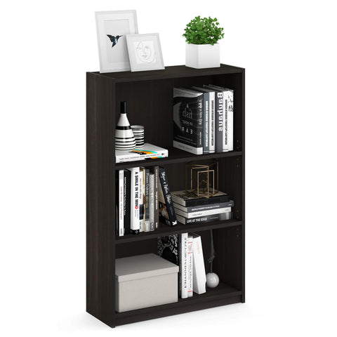 Furinno JAYA Book Shelf, 3-Tier Bookshelf, Bookcase with Adjustable Shelves, 9.5 x 24.5 x 40.3, for Organization and Storage, for Living Room, Bedroom, Home Office, Espresso