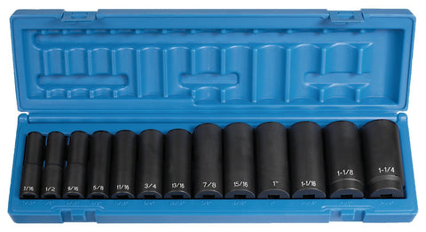 Grey Pneumatic Corp 1312D 1/2'' Drive Deep Length Fractional Set - 13 Piece