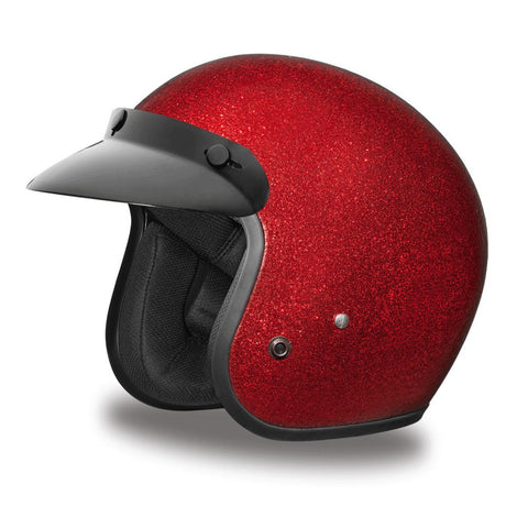 Daytona Cruiser Helmet - Red Metal Flake - Lightweight 3/4 Shell Motorcycle Helmet with Removable Gloss Black Bubble Visor Added - Bluetooth Compatible - L- 2.30 Pounds