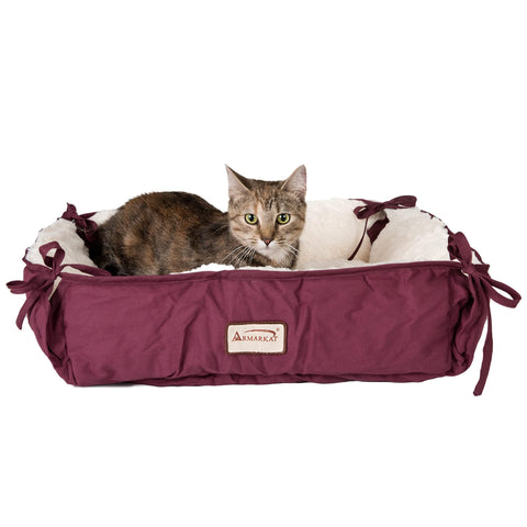 Armarkat 2-in-1 Cat Pet Bed & Fleece Cat Mat, Burgundy/Ivory, 16" L x 16" W x 6" H (C06HJH/MB)