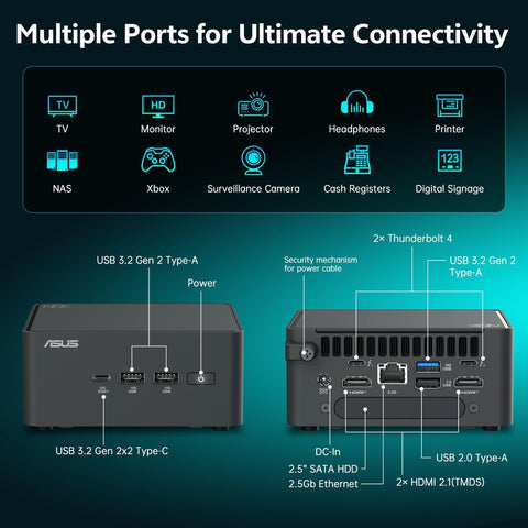ASUS NUC 15 Pro Mini Desktop Computer, Intel Series 2 Ultra 5 225H (14C/14T, Up to 4.9GHz), 32GB DDR5 RAM, 2TB PCIe SSD, Small PC Win 11 Pro, Intel Arc 130T GPU, 8K/Quad 4K HDR, Thunderbolt 4, WiFi 7