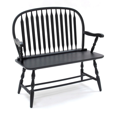 Carolina Chair & Table Farmhouse Windsor Bench – Traditional Style Spindle Back Multi-Step Finish Wooden Frame and Seat Modern Bench - 2 Person Seating Home Decorative Accent Furniture (Antique Black)