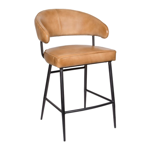 Moti Barrett Counter Stool in Mid-Century Caramel Finish on Authentic Leather