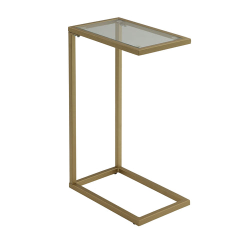 Carolina Chair & Table Ashley Rectangular C Shaped End Table - Tempered Glass Top and Metal Side Tables - Modern Accent Furniture for Living Room, Family Room, Bedroom or Office (Gold)
