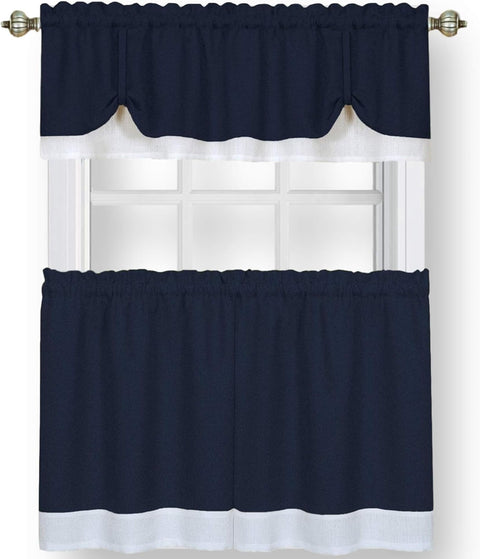 ACHIM Darcy (Navy/White) Tier and Valance Window Curtain Set - 58 Inch Width, 36 Inch Length - Light Filtering Drapes for Kitchen, Bedroom, Living & Dining Room Home Decor