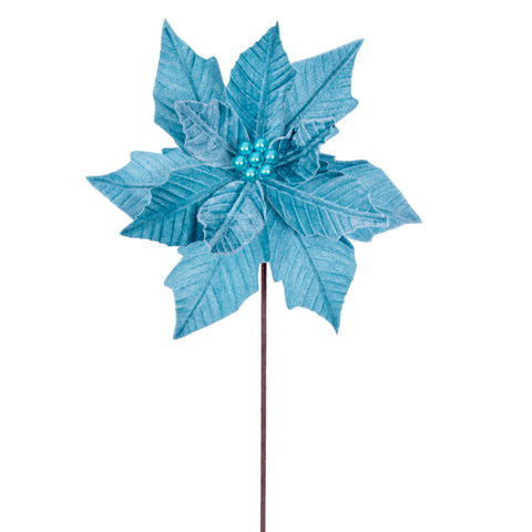 Vickerman 12" x 20" Baby Blue Velvet Razor Poinsettia Stem. It Includes Four Pieces per Bag.