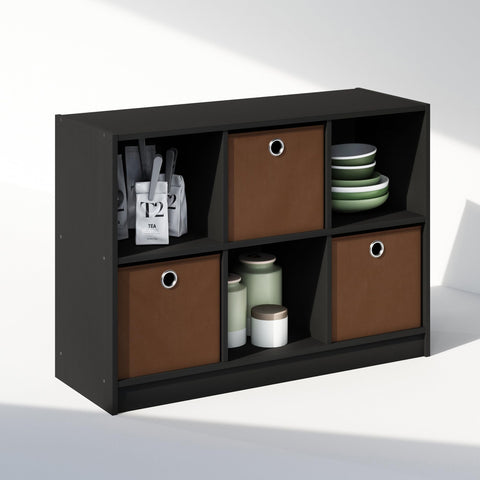 Furinno Cubic Multipurpose Clothing  and Closet Storage Organizer Shelf with Bin Drawers 6-Cube Americano/Medium Brown