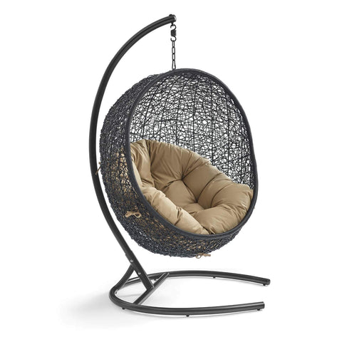 Modway EEI-739-MOC-SET Encase Swing Outdoor Patio Lounge Chair, With Stand, Mocha