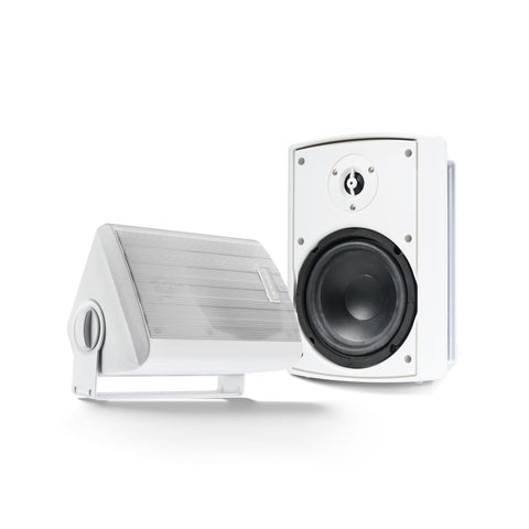 Gemini Sound GHSI-W400BT 4" Outdoor Bluetooth Speakers – Wired Powered IP44 Waterproof Wall Mount Pair, Rust-Proof Aluminum Grills, Expandable to 16 Speakers, Compact Full-Range Stereo (White)