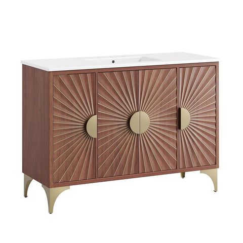 Modway Daylight Bathroom Vanity Cabinet with Ceramic Basin, 48" Single Sink, White Walnut
