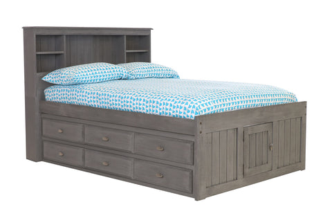 OS Home and Office Furniture Model 82120K3-22 Solid Pine Twin Captains Bookcase Bed with 3 drawers and a Twin Sized Trundle in Warm Honey