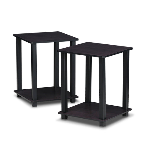 Furinno SIMPLISTIC Side Table Set of 2, 2-Tier Square Modern End Table, Nightstand, Night Stand, Bedside Table, Toolless Assembly, for Living Room, Bedroom, Dark Walnut