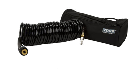 VIAIR 30'. Extension Braided Black Coil Hose (Closed-Ended 1/4" Quick Coupler & Stud), Carry Bag