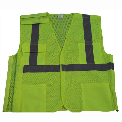 Petra Roc LVM2-5PB-4X/5X ANSI Class 2 5-Point Break Away Velcro Closure 4 Pockets Safety Vest, 4X-Large/5X-Large, Lime Mesh