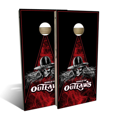 Skip's Garage Skeleton Red Triangle Cornhole Set - Backyard 2x4 (Weather Bags) - Include Case + Edge Lights