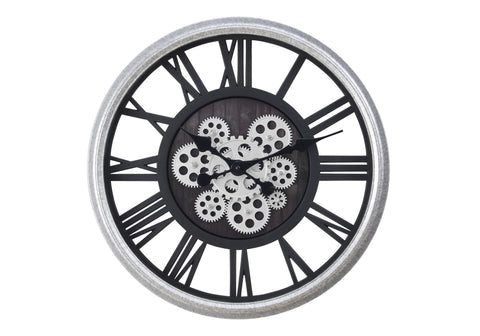 Monarch Specialties I 9058 Clocks, 20" Round, Gear Mechanism, Wall Clock, Black, Silver, Transitional