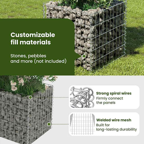 vidaXL Gabion Raised Bed in Durable Galvanized Steel - 19.7"x19.7"x19.7" - Easy Self Assembly - Silver Color, Perfect for Gardens or Patios