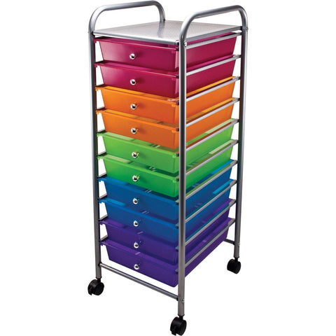 Advantus 10-Drawer Rolling Organizer Storage Cart for School, Office, Teachers, & Storage, Mobile Utility Cart with Drawers, Multicolor