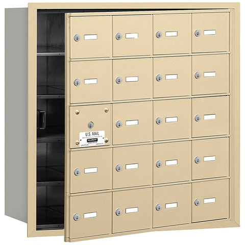 Salsbury Industries 3620SFU 4B Plus Horizontal Mailbox, 20 A Doors 19 Usable, Front Loading, USPS Access, Sandstone