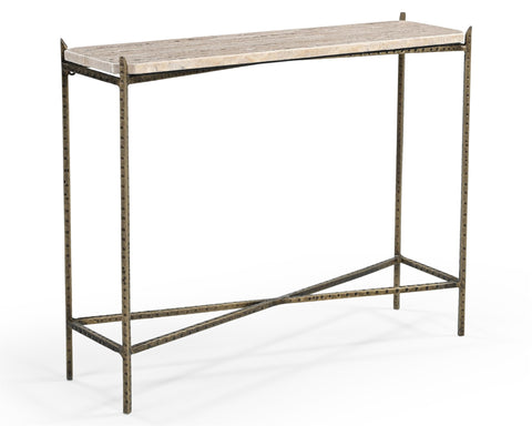 Asher 32" Console Table in Modern Ivory Travertine Top on Iron Base