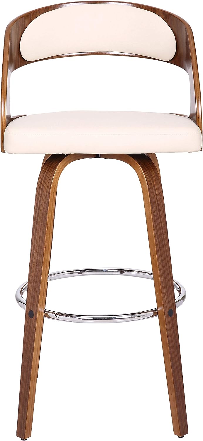 Armen Living Shelly Mid-Century Faux Leather Swivel Kitchen Barstool, 30" Bar Height, Cream