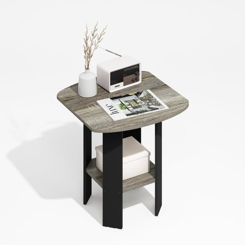 Furinno Simple Design End Table Side Table Grey Oak/Black
