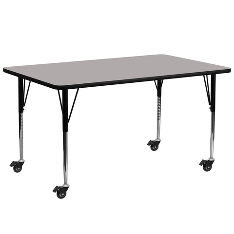 Flash Furniture Wren Mobile 30''W x 72''L Rectangular Grey HP Laminate Activity Table - Standard Height Adjustable Legs