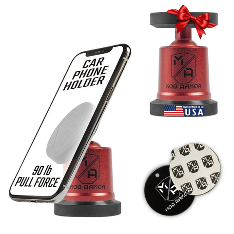 Mob Armor MobNetic Maxx - USA Assembled Magnetic Phone Holder for Car, Magnetic Car Phone Mount, 90-Degree Tilt, 360-Degree Rotation, Aluminum Metal, Compatible with iPhone & Android - Red