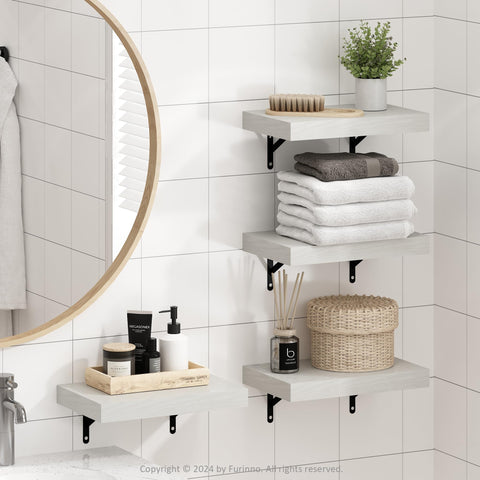 Furinno Tanna 15-Inch Wall Mounted Bathroom Floating Display Shelves White Texture Set of 4