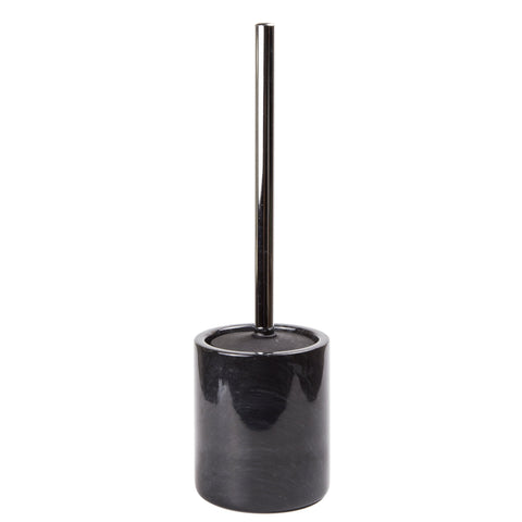 Creative Home Natural Black Marble Toilet Ball Brush and Holder Set with Silicone Cover Compact Storage Scrubbing Brush for Bathroom Cleaning, 4.3" Diam. x 14.5" H, Black