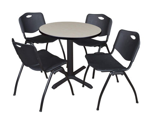 Regency Cain Small 30 in. Round X-Base Breakroom Table- Maple & 4 M Stack Chairs- Black