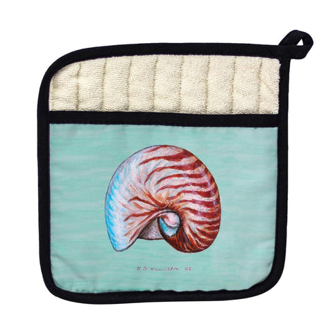 Betsy Drake PT118C Nautilus Shell Teal Pot Holder