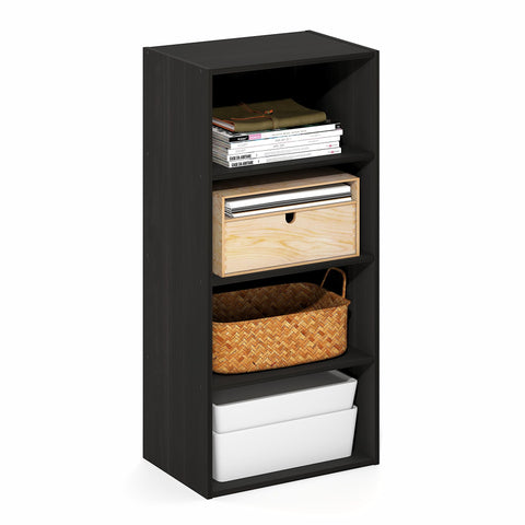 Furinno Basic Book Shelf, 4-Tier Bookcase with Open Shelf, Bookshelf, Cube Storage Organizer, 11 x 17 x 35, for Living Room, Bedroom, Home Office, Espresso
