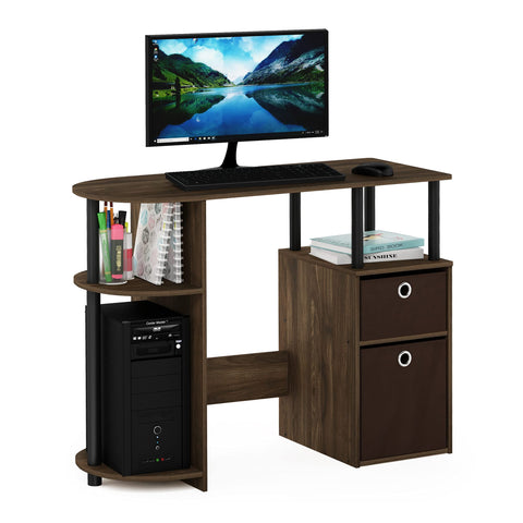 Furinno JAYA Desk, 38.4" Wide Gaming Desk with Bin Drawers, Computer Desk with Side Shelf, Office Desk for Study, Home Office, Bedroom, Dorm, Study Room, Columbia Walnut