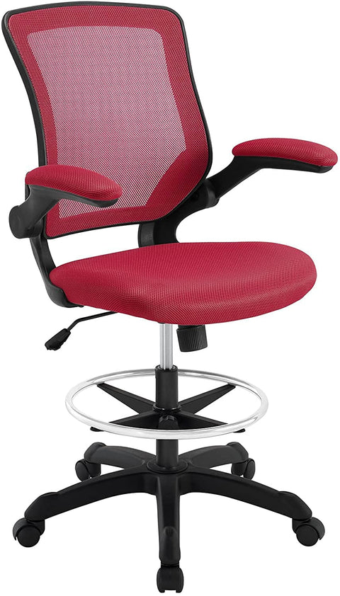 Oakestry Veer Drafting Chair - Reception Desk Chair - Flip-Up Arm Drafting Chair in Red