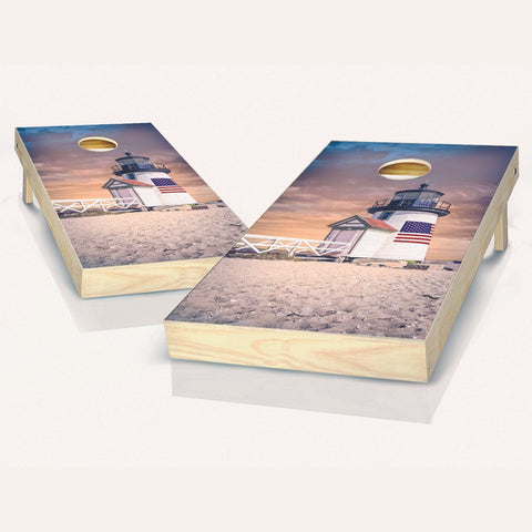 Skip's Garage Nantucket Lighthouse Cornhole Set - 2x4 Boards (All Weather Bags) - Include Edge Lights + Score Tower