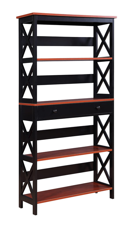 Convenience Concepts Oxford 5 Tier Bookcase with Drawer, Cherry / Black