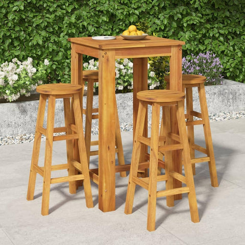 Oakestry 5-Piece Garden Bar Set Solid Acacia Wood, Natural Oil Finish Outdoor Patio Bar Table & 4 Stools