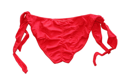 SpicySpot Lycra Lined Tie Sides Ruched Scrunch Back Panty, Red