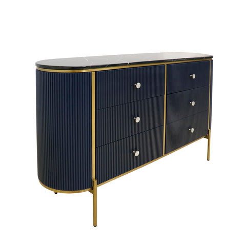 Pasargad Home Theodore Black Marble Top Sideboard - Stylish Gold Metal Frame Storage Sideboard for Living Room, Navy/Gold W59