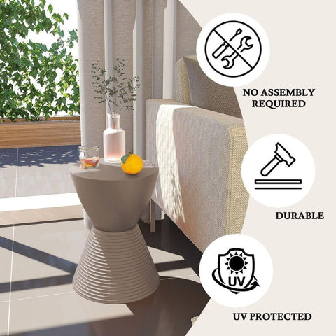 Taupe Side Table Modern ABS Shell Ribbed Hourglass Drum Accent Compact End Table with Removable Lid Storage for Indoor Outdoor Use 16.75H x 11.75W x 11.75D Boyd Series