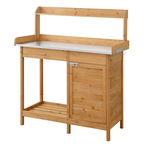Convenience Concepts Deluxe 1 Drawer Potting Bench with Storage Cabinet and Shelves, Light Oak