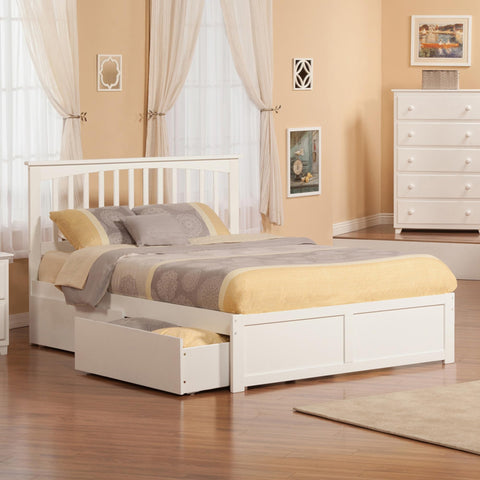AFI Mission Queen Size Platform Bed with Footboard & Storage Drawers in White