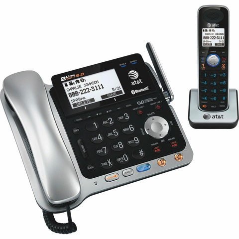 AT&T TL86109 DECT 6.0 2-Line Expandable Corded/Cordless Phone with Bluetooth Connect to Cell, Answering System and Base Speakerphone, 1 Corded Handset and 1 Cordless Handset, Silver/Black