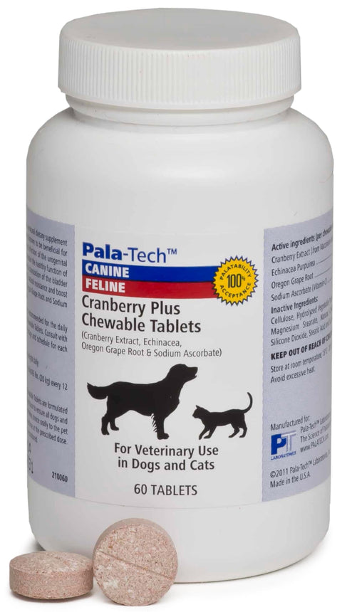 Pala Tech Cat & Dog UTI Treatment - Cranberry Supplement for Dogs&Cats 60 Chewable Tablets for Urinary Tract Infection & Bladder Stone Prevention, Canine Incontinence Support Made in USA