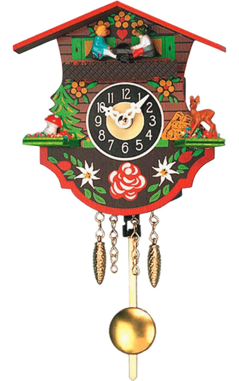 Alexander Taron Importer 0110KQP Engstler Battery-Operated Clock-Mini Size with Music/Chimes-5" H x 5" W x 2.5" D, Full, Brown